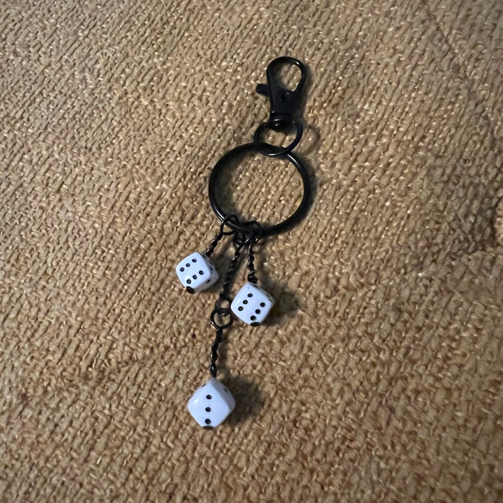 Black Keychain with White Dice Charms